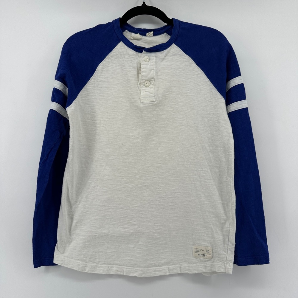 Gap Kids Boys XL 12 Blue White Raglan Long Sleeve Henley Shirt 232477-04